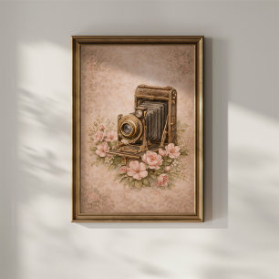 Affiche Appareil Photo Vintage avec Roses