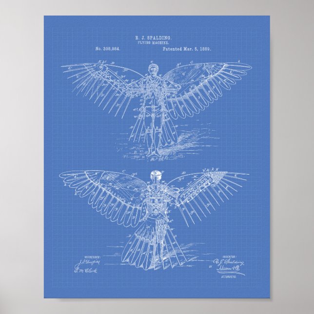 Affiche Appareil volant 1889 Patent Art - Blueprint (Devant)