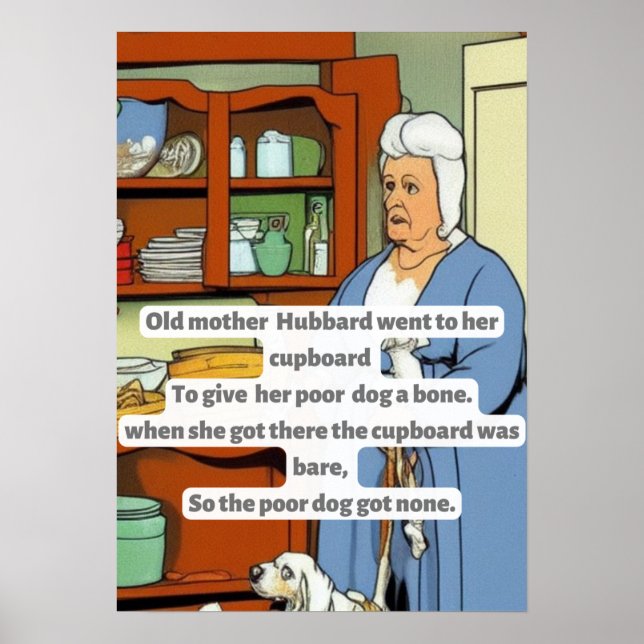 Affiche apparence de bande dessinée " Vieille mère Hubbard (Devant)