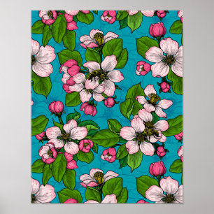 Affiche Apple blossom on turquoise