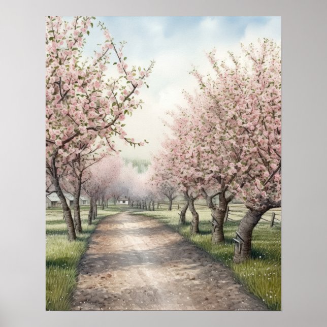 Affiche Apple Orchard en fleurs aquarelle (Devant)