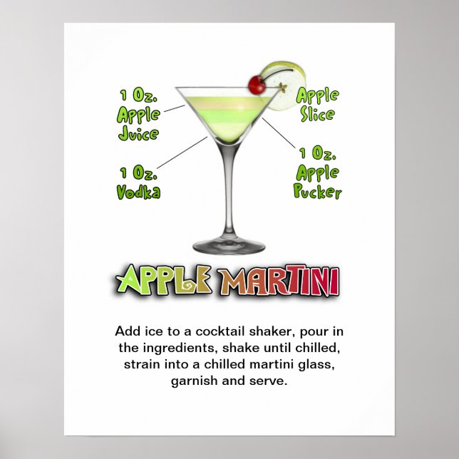 Affiche Appletini - Apple Martini Cocktail Recette 16"x20" (Devant)