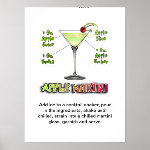 Affiche Appletini - Apple Martini Cocktail Recette 18"x24"