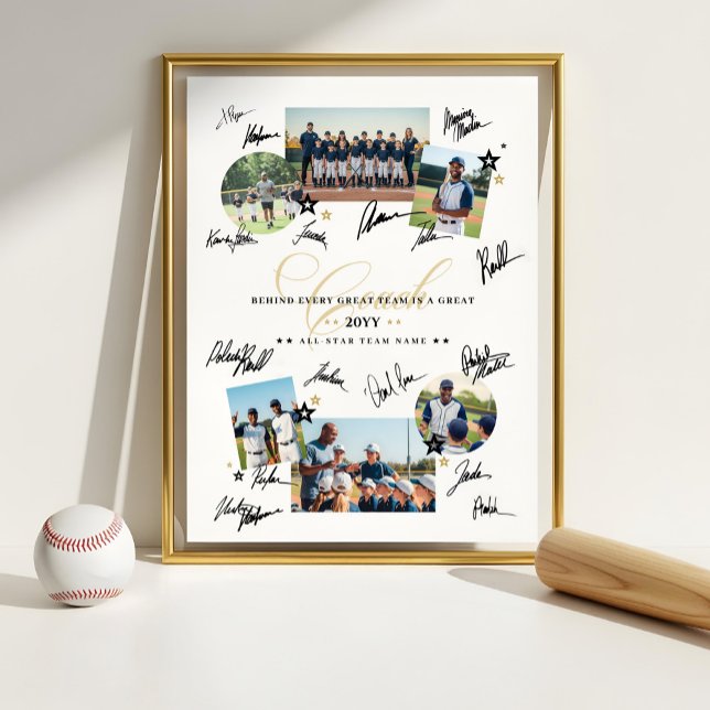 Affiche Appréciation de l'entraîneur Photo Collage Signatu (Coach Appreciation Photo Collage Team Signature Poster (Example of how you can sign the poster))