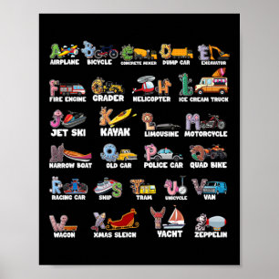 Affiche Apprendre l'alphabet des Abcs Transport Animal Dos