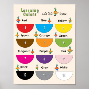 Affiche Apprendre les couleurs avec des oignons mignons 
