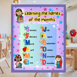 Affiche Apprendre les mois de l'année Coloré