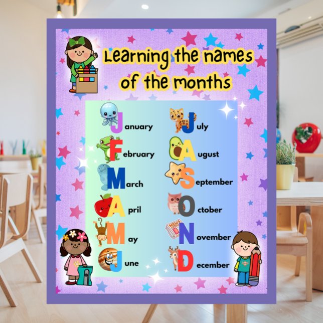 Affiche Apprendre les mois de l'année Coloré  (Créateur téléchargé)