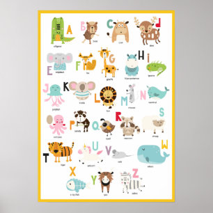 Affiche Apprenez l'alphabet   Alphabet Animé Orange Jaune 