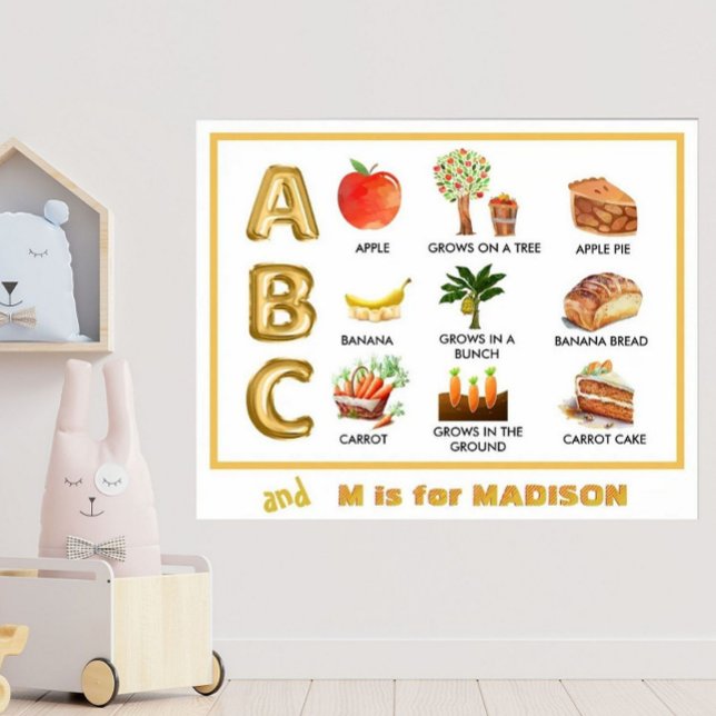 Affiche Apprentissage amusant ABC Apple Banana Carrot Nom  (Créateur téléchargé)