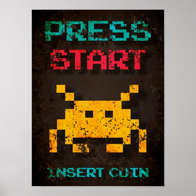 Affiche Appuyez sur Démarrer Insérer une pièce Arcade Pixe (Devant)