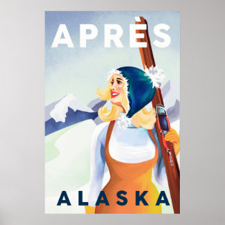 Affiche "Apres Ski Alaska" Cool Vintage Pinup Girl Skiing