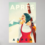Affiche "Apres Ski Aspen" Cool Vintage Pinup Girl Skiing<br><div class="desc">Design by The Whiskey Ginger.</div>