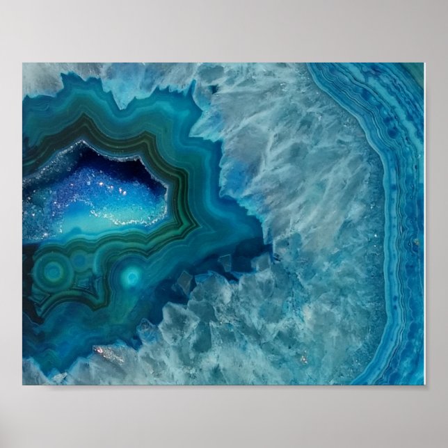 Affiche Aqua Blue Agate Crystal Geode Lumière nocturne (Devant)