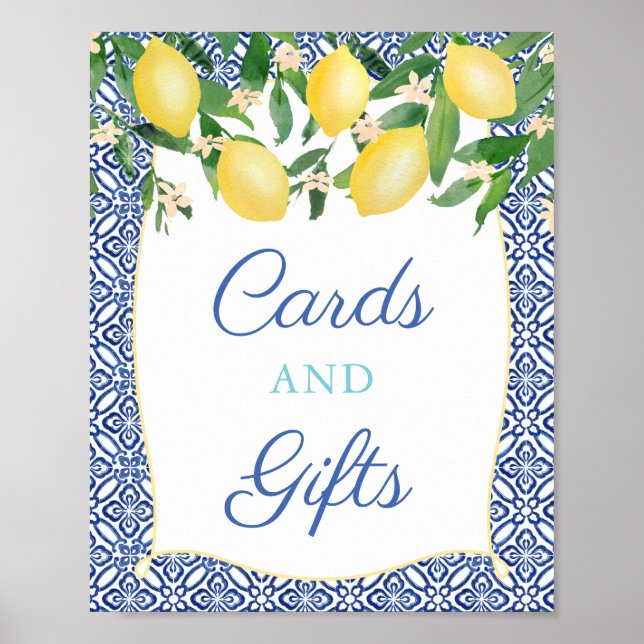 Affiche Aqua Blue Capri Lemons Cartes de Baby shower et ca (Devant)