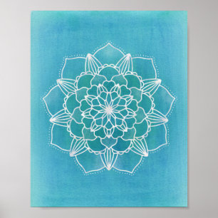 Affiche Aqua Blue Mandala Flower géométrique Circle Art