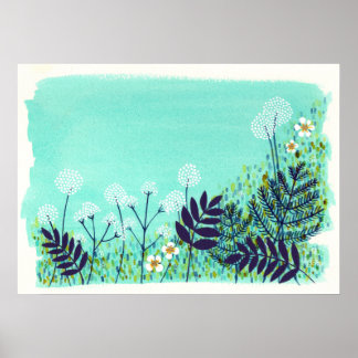 Affiche Aqua Blue Wild Field Artiste aquarelle peinture