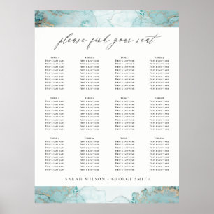 AFFICHE AQUA DUSKY BLUE GOLD AGATE MARIAGE SEAAT CHART