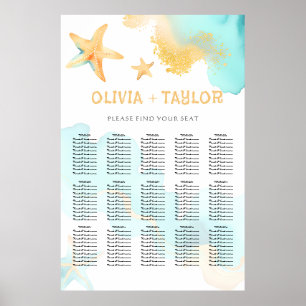 Affiche Aqua et Or Aquarelle Mariage Plage Étoile de Mer