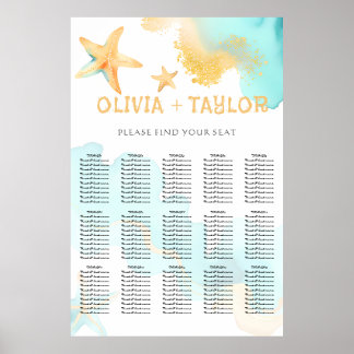 Affiche Aqua Gold Watercolor Beachy Starfish Wedding