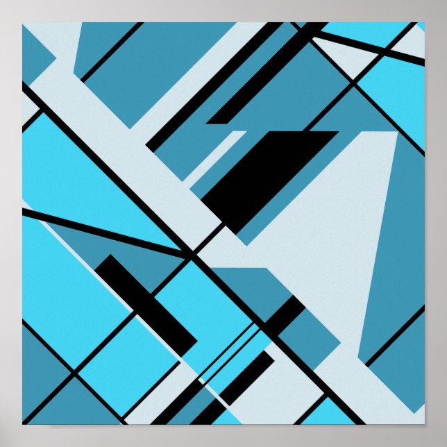 Affiche Aqua Turquoise Gris avec conception diagonale noir (Devant)