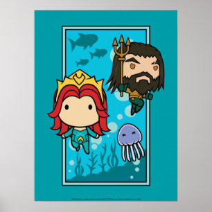 Affiche Aquaman   Chibi Mera & Aquaman Graphisme sous-mari