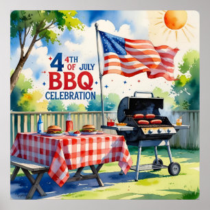 Affiche Aquarelle 4 juillet BBQ