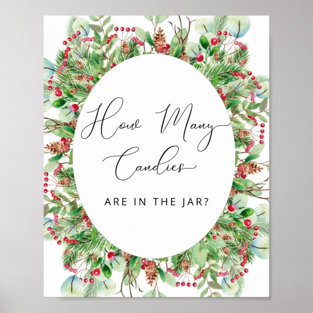 Affiche Aquarelle À feuillage persistant Combien de bonbon (Devant)