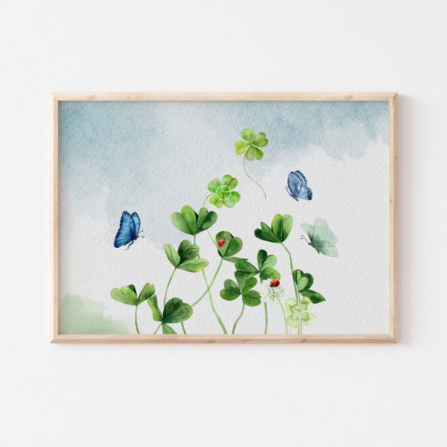 Affiche Aquarelle à quatre feuilles Armoire de fermeture I (Watercolor Four Leaf Clover Art Print)