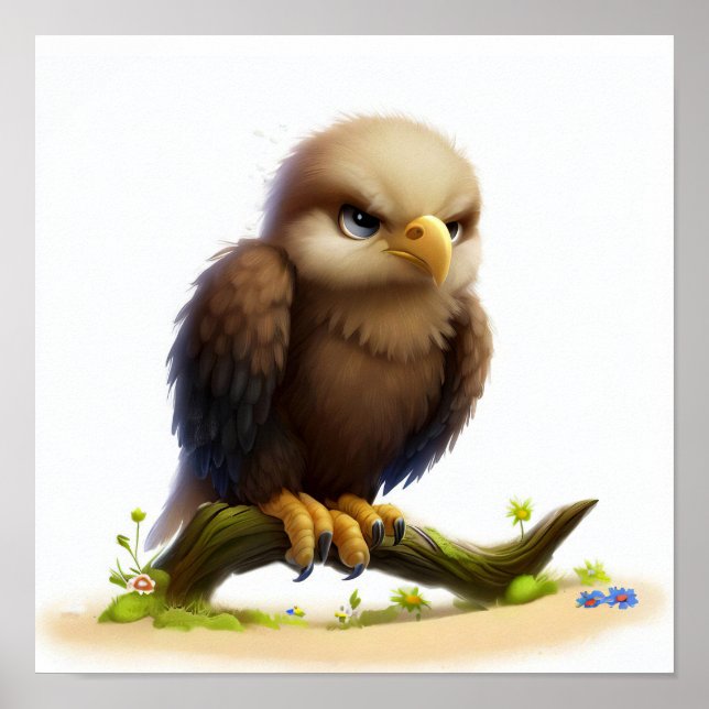 Affiche Aquarelle à rendu 3D Image d'un aigle à tête blanc (Devant)