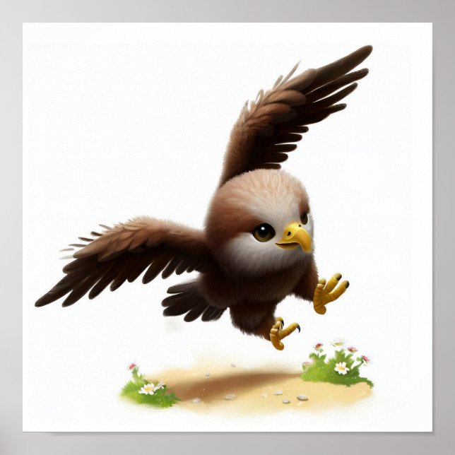 Affiche Aquarelle à rendu 3D Image d'un aigle à tête blanc (Devant)