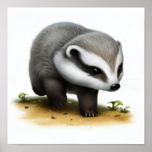 Affiche Aquarelle à rendu 3D Image d'un Badger