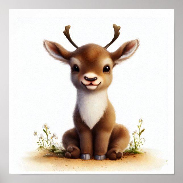 Affiche Aquarelle à rendu 3D Image d'un caribou (Devant)