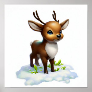 Affiche Aquarelle à rendu 3D Image d'un caribou
