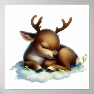 Affiche Aquarelle à rendu 3D Image d'un caribou