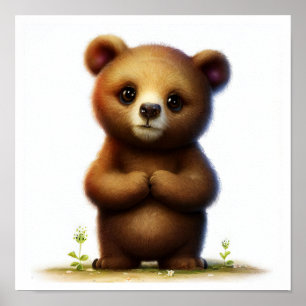 Affiche Aquarelle à rendu 3D Image d'un ours Brown