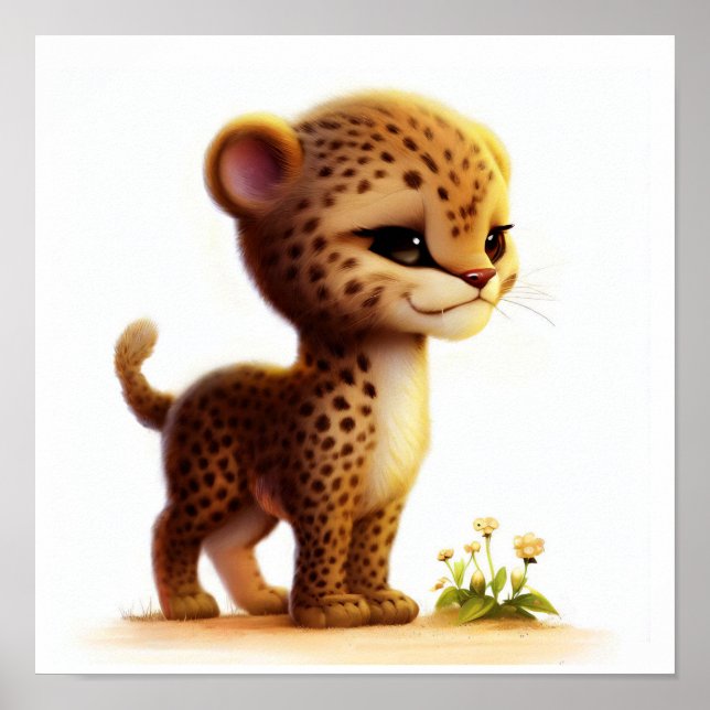 Affiche Aquarelle à rendu 3D Image d'une guépard (Devant)
