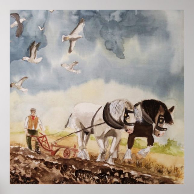 Affiche Aquarelle à souffler des chevaux (Devant)