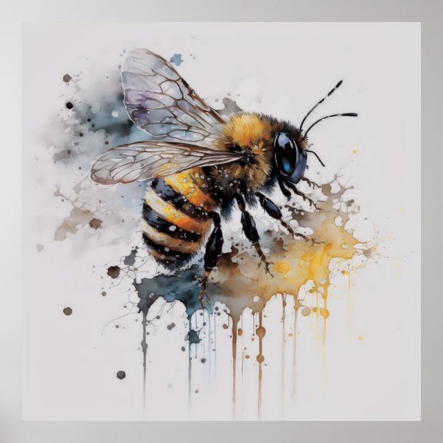 Affiche Aquarelle Abeille de miel (Devant)