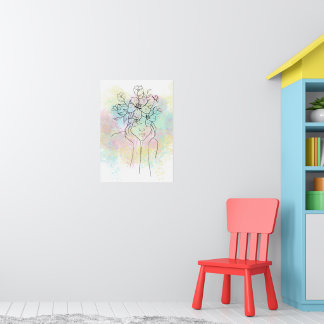 Affiche Aquarelle Abstrait Coloré Avec Femme Et Fleur