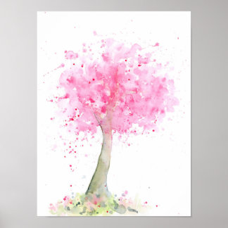 Affiche Aquarelle Abstraite cerisier rose