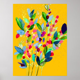 Affiche Aquarelle Abstraite colorée fleurie