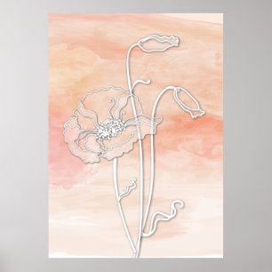 Affiche Aquarelle Abstraite de corail et pavots 2
