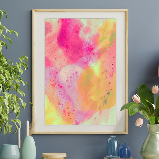 Affiche Aquarelle Abstraite Fine Art rose jaune violet (Abstract Watercolor Fine Art Pink Yellow Purple Poster)