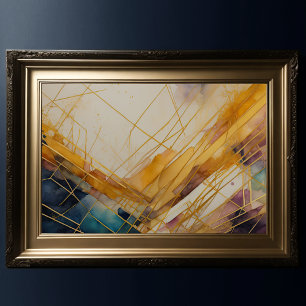 Affiche Aquarelle Abstraite Géométrique Or