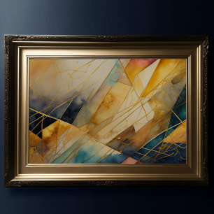 Affiche Aquarelle Abstraite Géométrique Or
