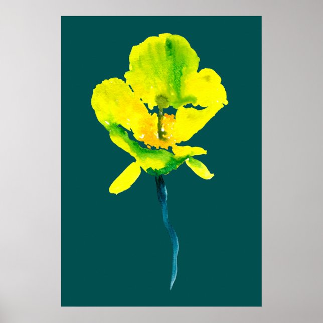 Affiche Aquarelle abstraite jaune lâche floral (Devant)