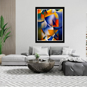 Affiche Aquarelle Abstraite moderne bleu rose jaune
