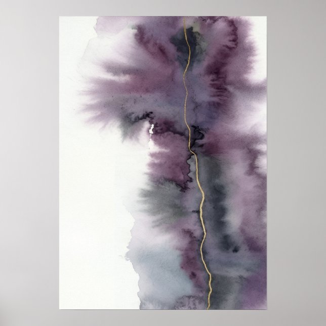 Affiche aquarelle abstraite or pourpre (Devant)