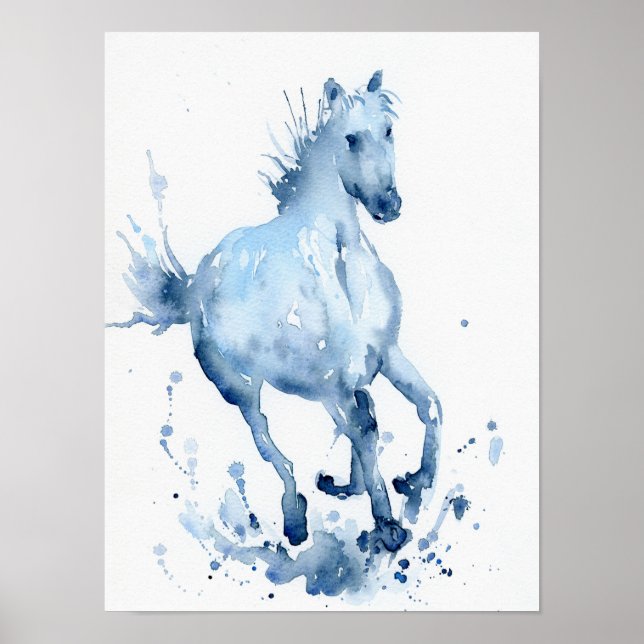 Affiche Aquarelle Abstraite peinture à galop de cheval (Devant)
